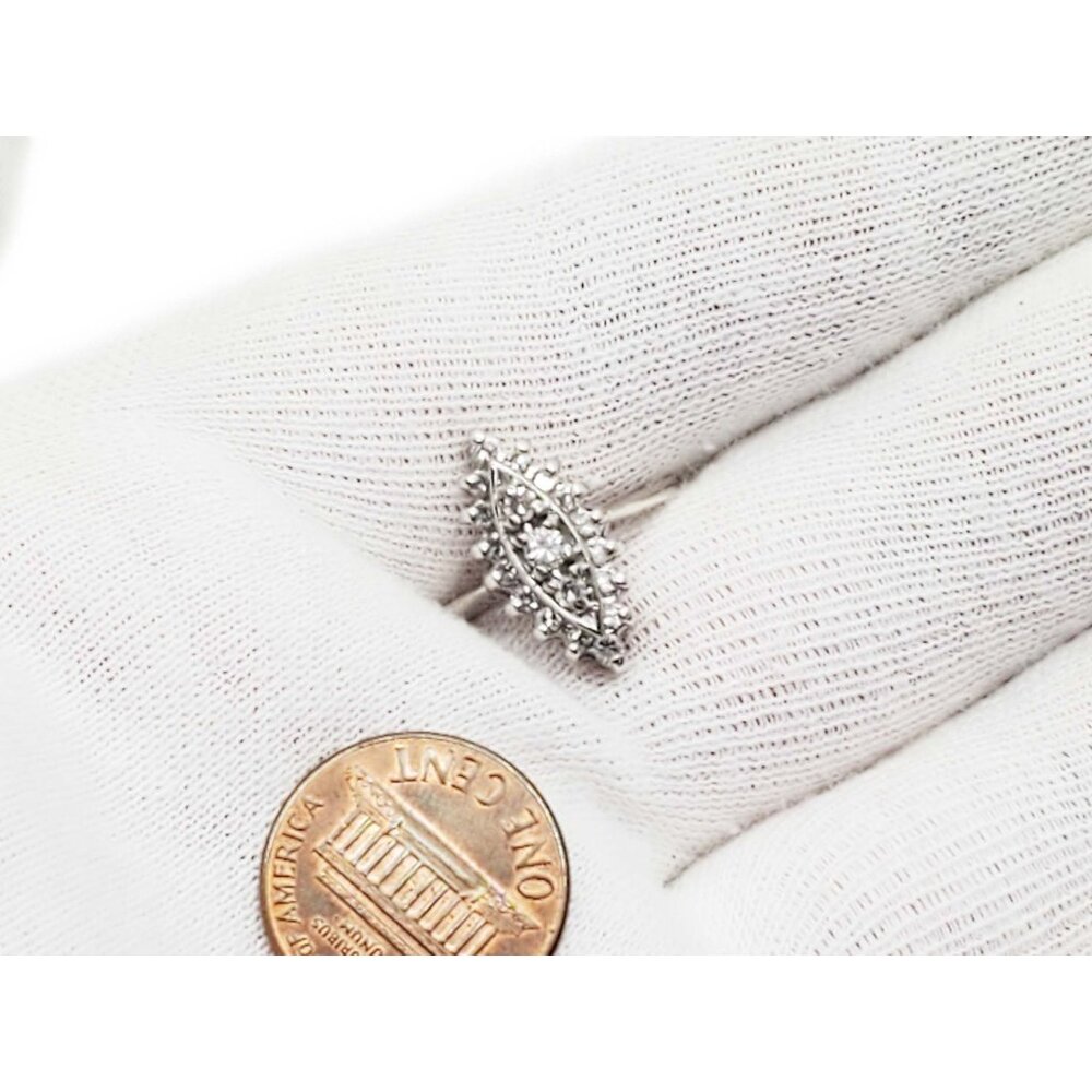0.38 ctw Diamond Navette Ring 14k White Gold Size 7 - Picture 5 of 6
